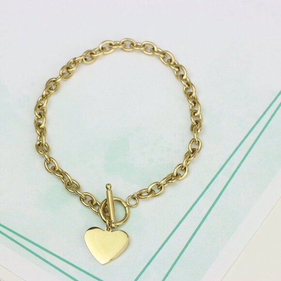 Yellow Gold Plated Heart Charm Bracelet, 18cm Adjustable Chain, XPBL0603 - Picture 2 of 12